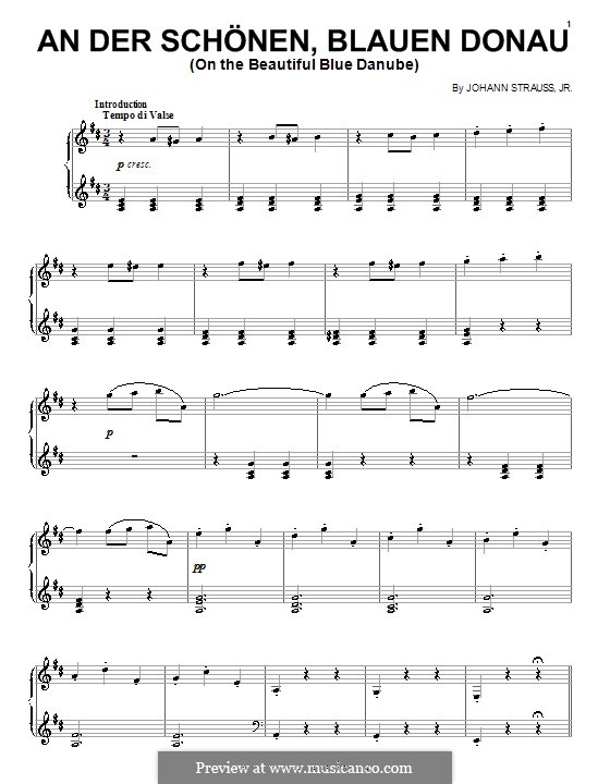 На прекрасном голубом Дунае, для фортепиано, Op.314: Для одного исполнителя by Иоганн Штраус (младший)