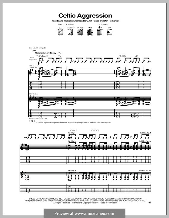 Celtic Aggression (Tonic): Гитарная табулатура by Dan Rothchild, Emerson Hart, Jeff Russo
