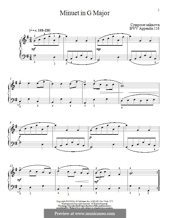 No.7 Менуэт соль мажор, BWV Anh.116: Для фортепиано by Иоганн Себастьян Бах