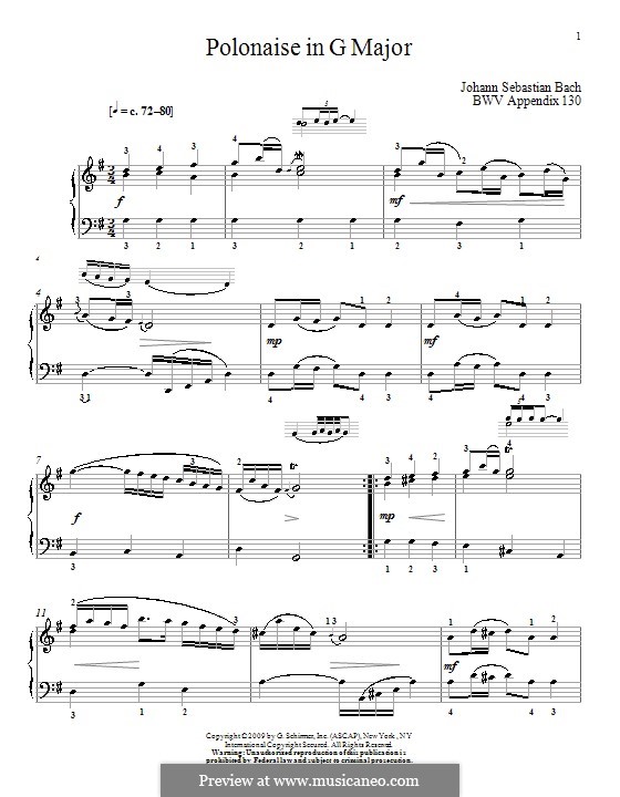 No.28 Полонез соль мажор, BWV Anh.130: Для фортепиано by Иоганн Себастьян Бах