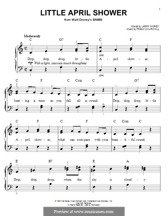 Little April Shower (from Bambi): Для фортепиано (легкий уровень) by Frank Churchill