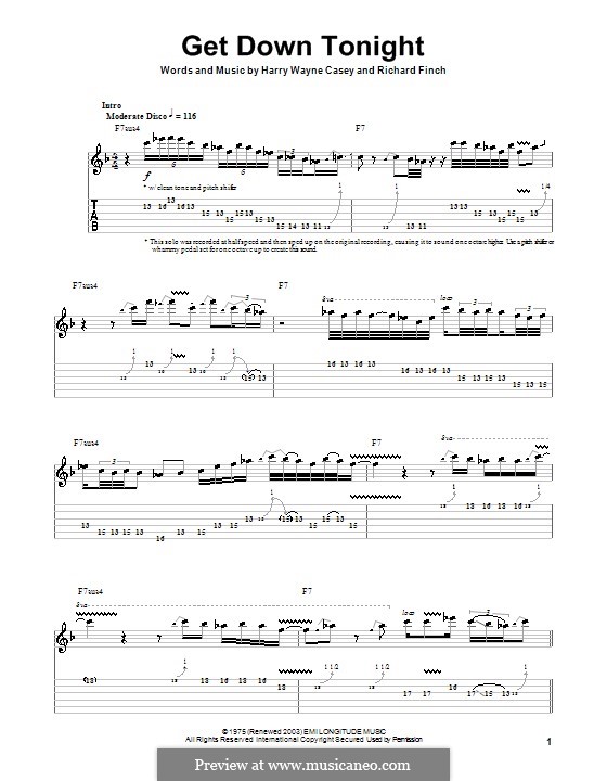 Get Down Tonight (KC & The Sunshine Band): Гитарная табулатура by Harry Wayne Casey, Richard Finch