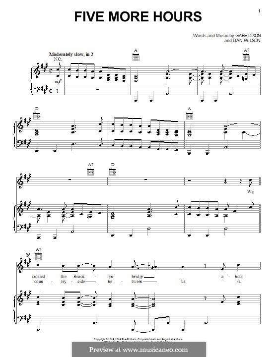 Five More Hours (The Gabe Dixon Band): Для голоса и фортепиано (или гитары) by Daniel Wilson, Gabe Dixon