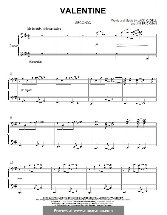 Valentine: Для фортепиано в 4 руки by Jack Kugell, Jim Brickman