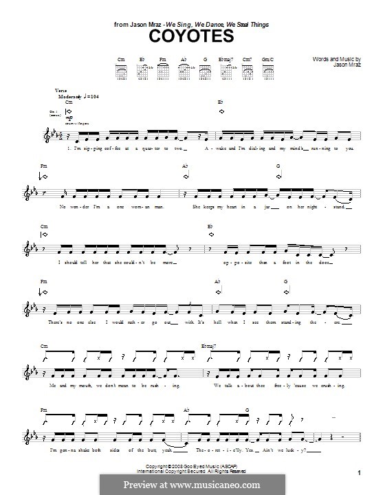 Coyotes: Для гитары с табулатурой by Jason Mraz