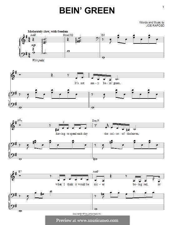 Bein' Green (Kermit the Frog): Для голоса и фортепиано (или гитары) by Joe Raposo
