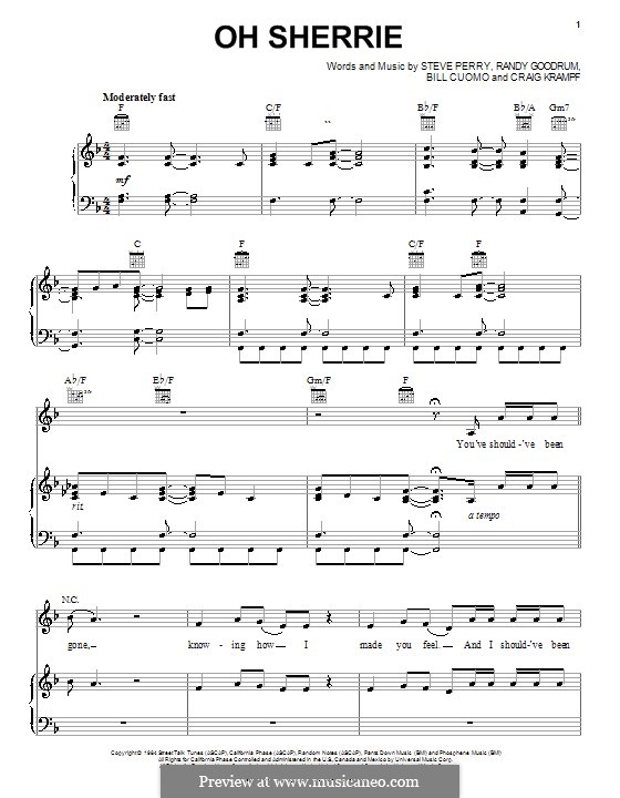 Oh Sherrie (Steve Perry): Для голоса и фортепиано (или гитары) by Bill Cuomo, Craig Krampf, Randy Goodrum