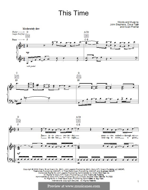 This Time (John Legend): Для голоса и фортепиано (или гитары) by Dave Tozer, John Stephens, Kawan Prather