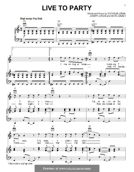 Live to Party (Jonas Brothers): Для голоса и фортепиано (или гитары) by Joseph Jonas, Kevin Jonas Sr., Nicholas Jonas