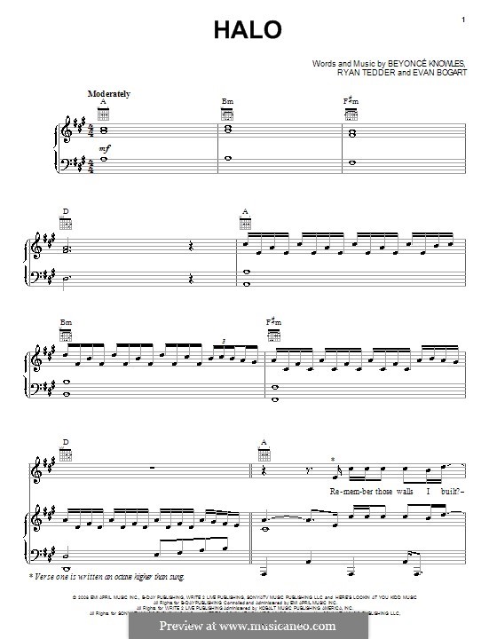 Halo: Для голоса и фортепиано (или гитары) by Beyoncé, Evan Kidd Bogart, Ryan B Tedder