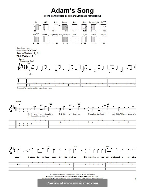 Adam's Song (Blink-182): Для гитары (очень легкая версия) by Mark Hoppus, Tom DeLonge