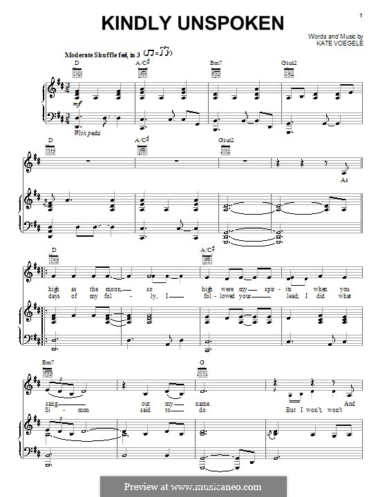Kindly Unspoken: Для голоса и фортепиано (или гитары) by Kate Voegele
