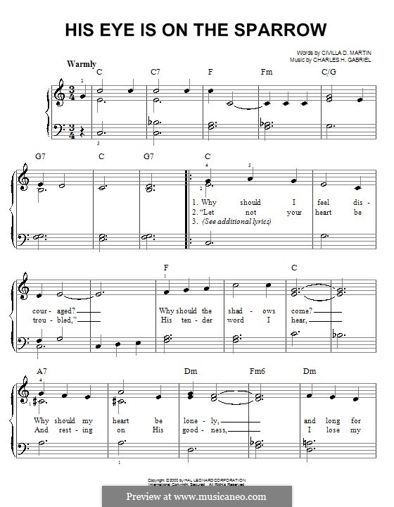 His Eye Is on the Sparrow (Ethel Waters): Для фортепиано (легкий уровень) by Charles Hutchinson Gabriel