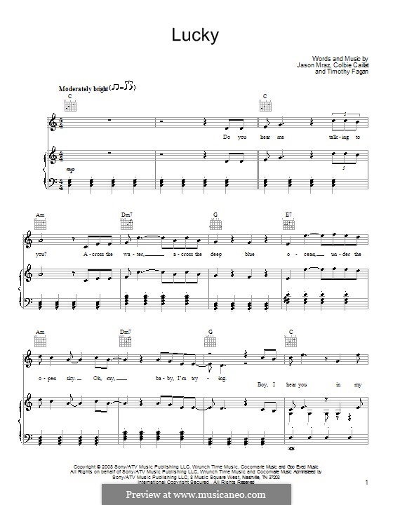 Lucky: Для голоса и фортепиано (или гитары) by Colbie Caillat, Jason Mraz, Timothy Fagan