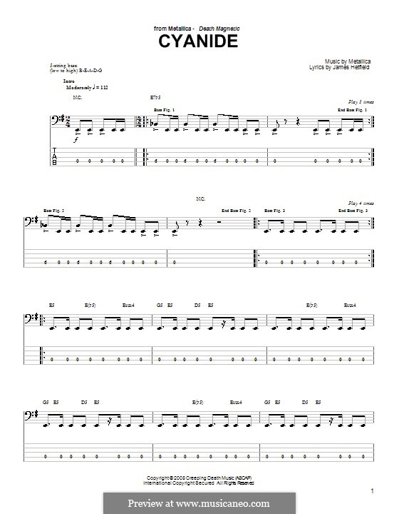 Cyanide (Metallica): Для бас-гитары с табулатурой by James Hetfield
