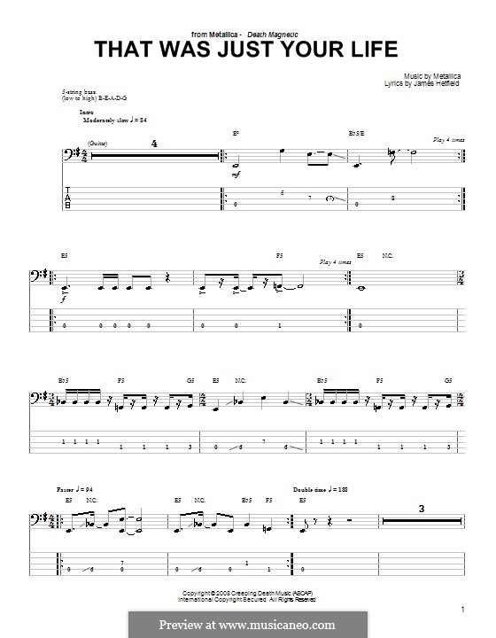 That Was Just Your Life (Metallica): Для бас-гитары с табулатурой by James Hetfield
