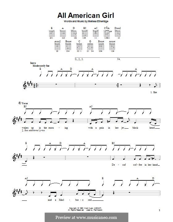 All American Girl: Для гитары (с вариантом боя) by Melissa Etheridge