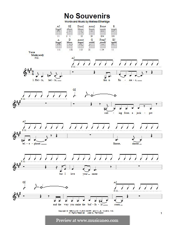 No Souvenirs: Для гитары (с вариантом боя) by Melissa Etheridge