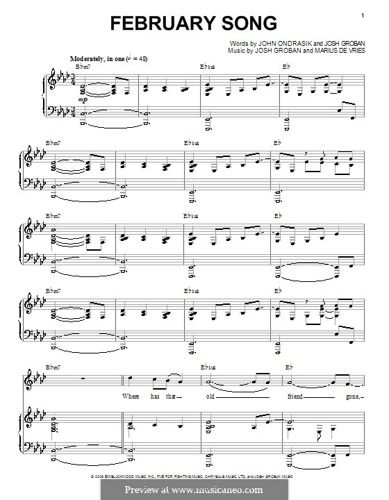 February Song (Josh Groban): Для голоса и фортепиано (или гитары) by John Ondrasik, Marius De Vries
