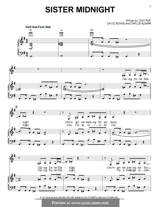 Sister Midnight (Iggy Pop): Для голоса и фортепиано (или гитары) by Carlos Alomar