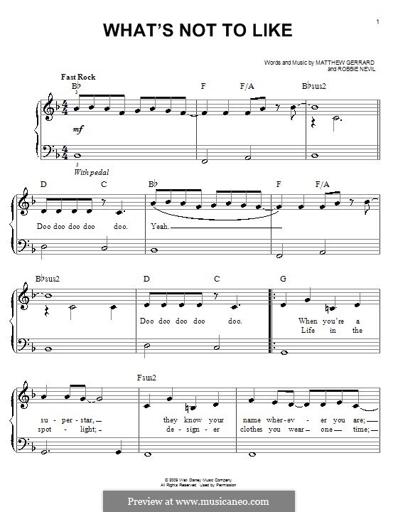 What's Not to Like (Hannah Montana): Для фортепиано (легкий уровень) by Matthew Gerrard, Robbie Nevil