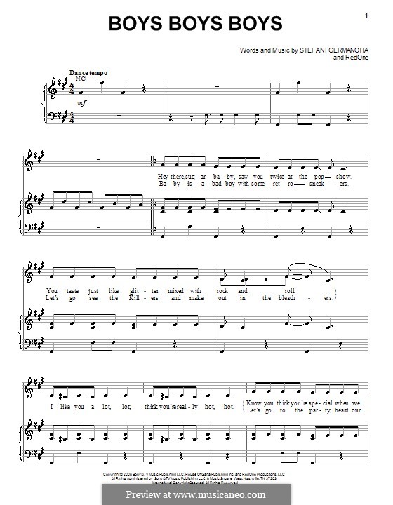 Boys Boys Boys (Lady Gaga): Для голоса и фортепиано (или гитары) by RedOne, Stefani Germanotta