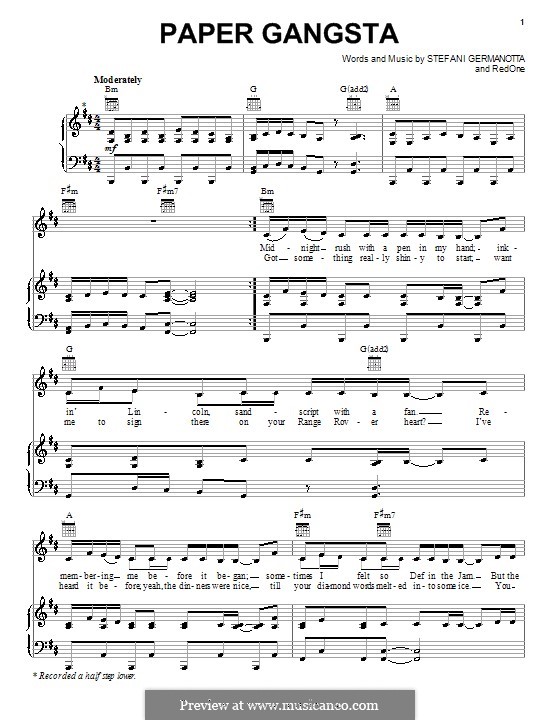 Paper Gangsta (Lady Gaga): Для голоса и фортепиано (или гитары) by RedOne, Stefani Germanotta
