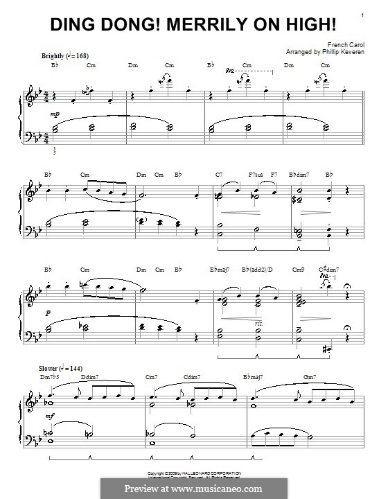 Ding Dong! Merrily on High (Printable Scores): Для фортепиано (с аккордами) by folklore