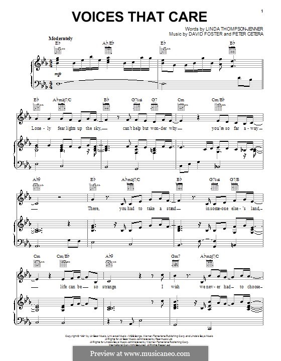 Voices That Care (David Foster): Для голоса и фортепиано (или гитары) by Peter Cetera