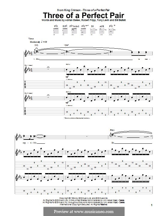 Three of a Perfect Pair (King Crimson): Гитарная табулатура by Adrian Belew, Bill Bruford, Robert Fripp, Tony Levin