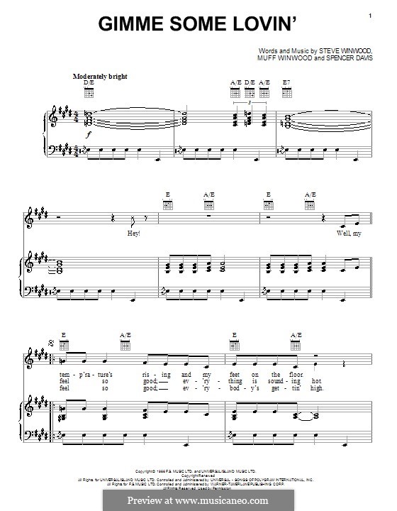 Gimme Some Lovin' (The Spencer Davis Group): Для голоса и фортепиано (или гитары) by Muff Winwood, Spencer Davis, Steve Winwood