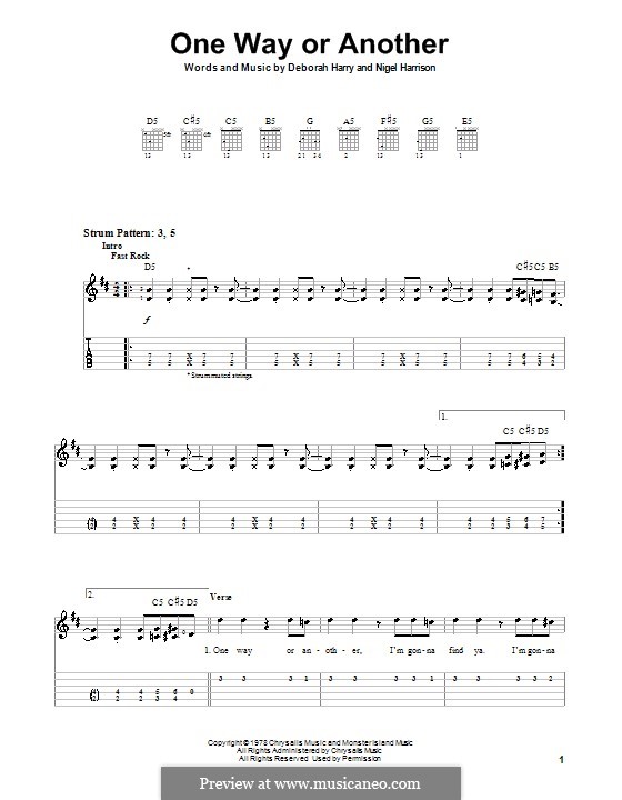 One Way or Another (Blondie): Для гитары (очень легкая версия) by Deborah Harry, Nigel Harrison
