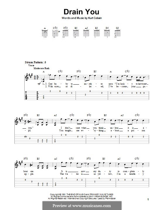 Drain You (Nirvana): Для гитары (очень легкая версия) by Kurt Cobain
