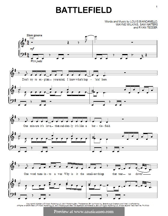 Battlefield (Jordin Sparks): Для голоса и фортепиано (или гитары) by Louis Biancaniello, Ryan B Tedder, Samuel Watters, Wayne Wilkins