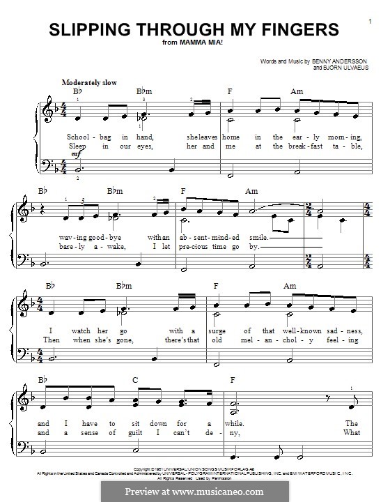Slipping Through My Fingers (ABBA): Для фортепиано (легкий уровень) by Benny Andersson, Björn Ulvaeus