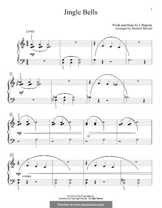 Piano version (printable scores): Для одного исполнителя by James Lord Pierpont