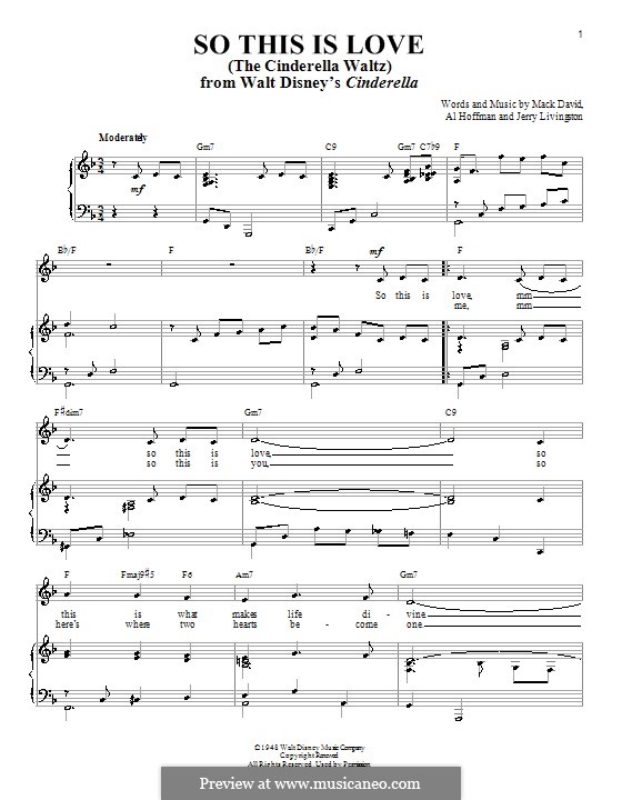 So This Is Love (The Cinderella Waltz): Для голоса и фортепиано или гитары (фа мажор) by Al Hoffman, Jerry Livingston, Mack David