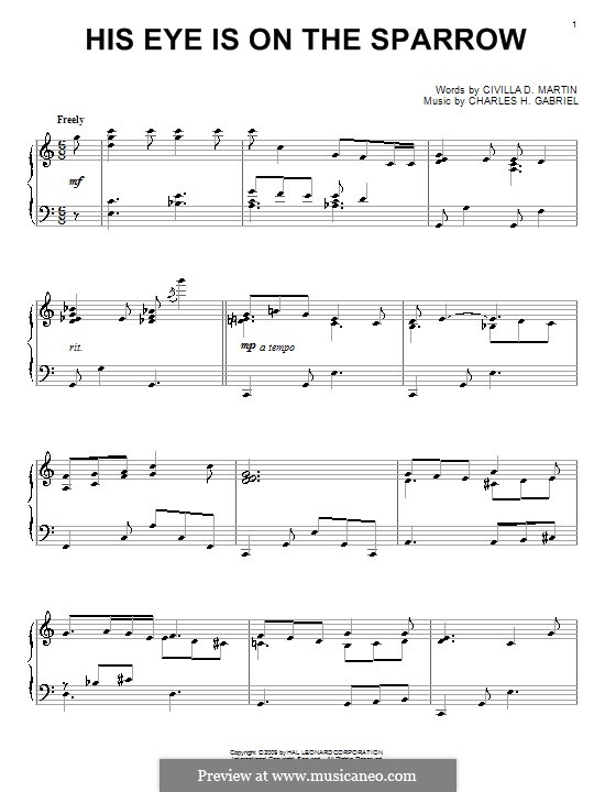 His Eye Is on the Sparrow (Ethel Waters): Для фортепиано by Charles Hutchinson Gabriel