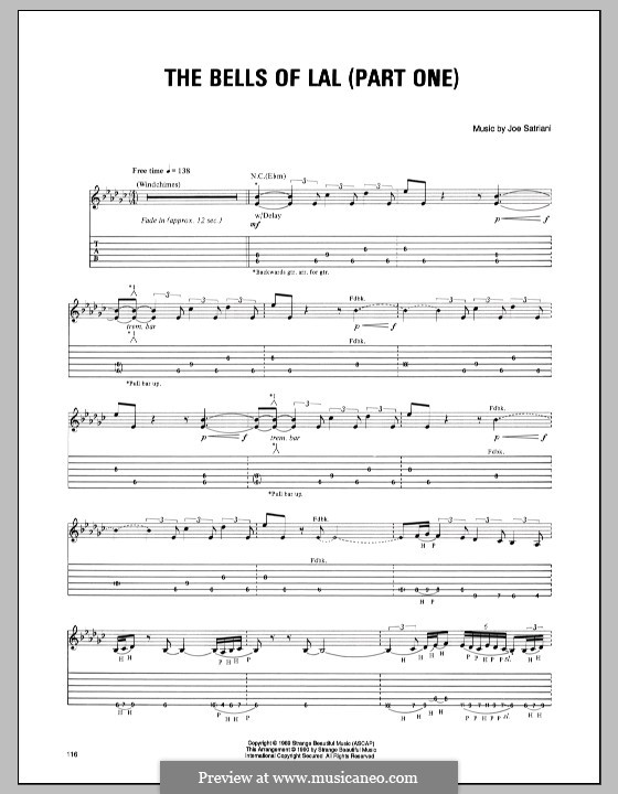 Bells of Lal: Part I, for guitar with tab by Joe Satriani