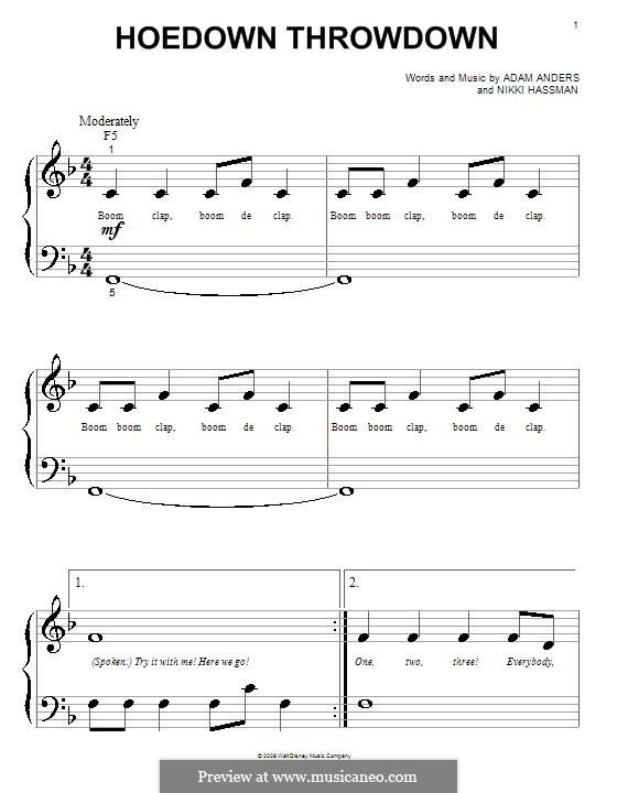 Hoedown Throwdown (Miley Cyrus): Для фортепиано (очень легкая версия) by Adam Anders, Nikki Hassman
