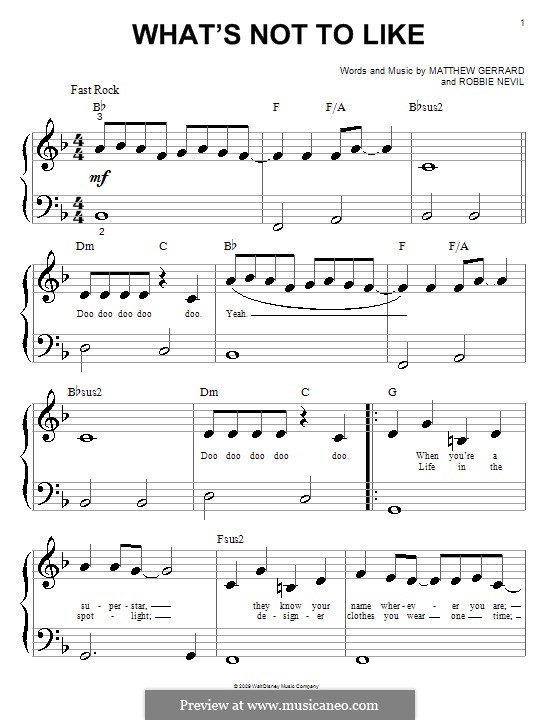 What's Not to Like (Hannah Montana): Для фортепиано (очень легкая версия) by Matthew Gerrard, Robbie Nevil