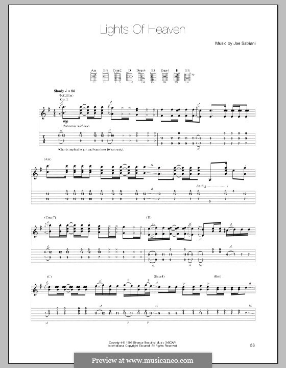 Lights of Heaven: Гитарная табулатура by Joe Satriani