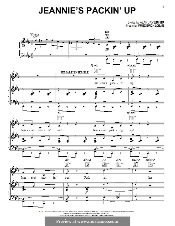 Jeannie's Packin' Up: Для голоса и фортепиано (или гитары) by Frederick Loewe