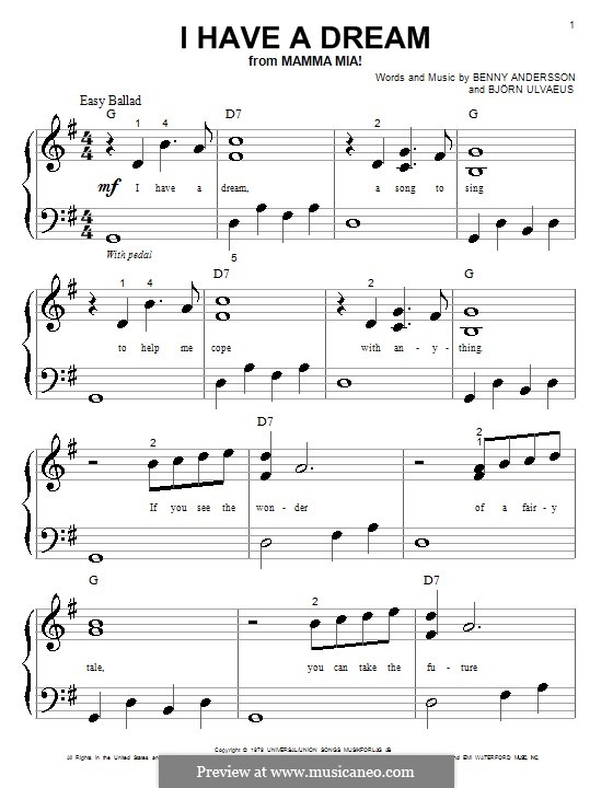 I Have a Dream (ABBA): Для фортепиано (очень легкая версия) by Benny Andersson, Björn Ulvaeus