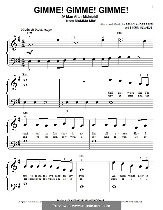 Gimme! Gimme! Gimme! / A Man after Midnight (ABBA): Для фортепиано (легкий уровень) by Benny Andersson, Björn Ulvaeus
