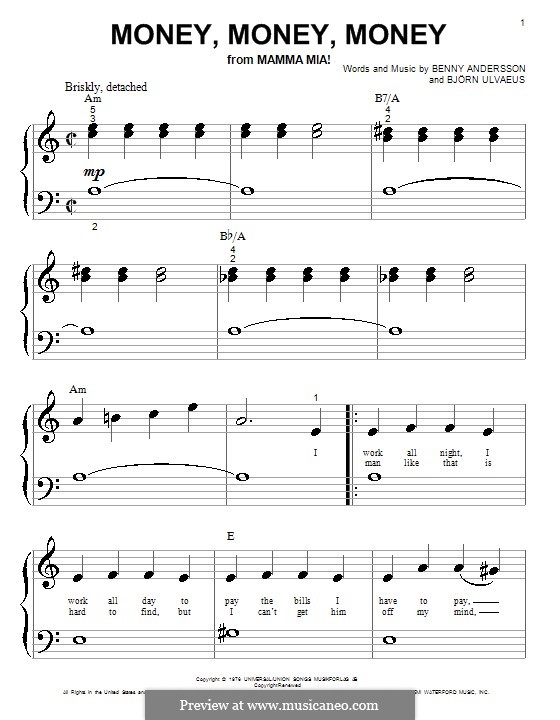 Money, Money, Money (ABBA): Для фортепиано (очень легкая версия) by Benny Andersson, Björn Ulvaeus