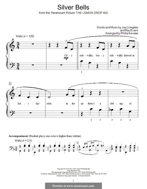 Piano version: Easy notes by Jay Livingston, Raymond Evans