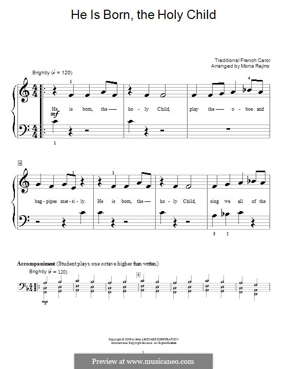 He is Born, the Holy Child (Il est ne, le divin enfant): Для фортепиано (очень легкая версия) by folklore