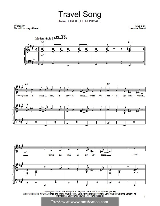 Travel Song (Shrek the Musical): Для голоса и фортепиано (или гитары) by Jeanine Tesori