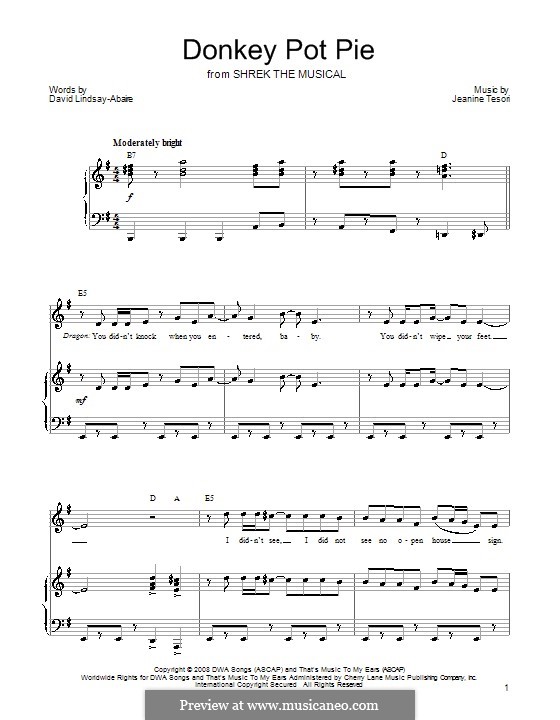 Donkey Pot Pie (Shrek the Musical): Для голоса и фортепиано (или гитары) by Jeanine Tesori